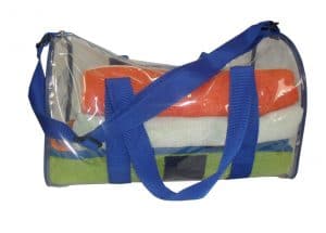 neceseres transparentes de fabricantes de bolsas con asas azul